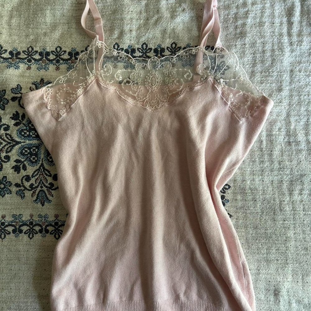 pastel pink tank top with lace detailing